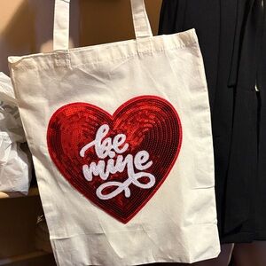 Canvas Tote Bag with Red Sequin Heart - "Be Mine"